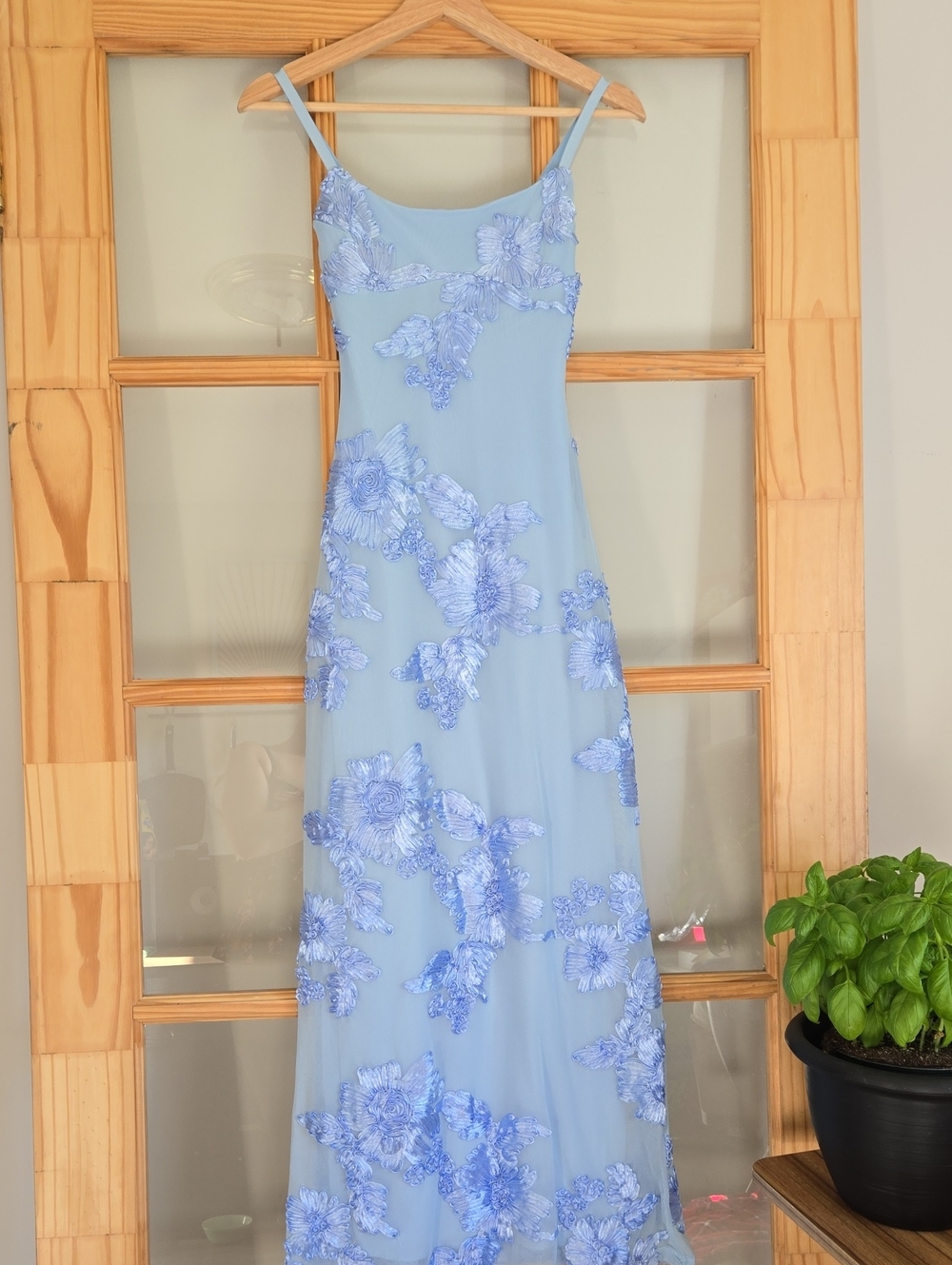 Light Blue Floral Appliqué Mesh Dress Xs Cinderella Blue
